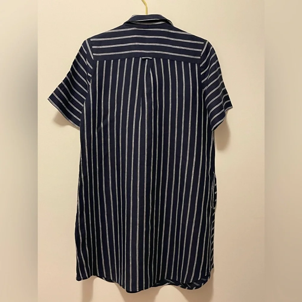 SOLD J. Jill Love Linen Navy/White Button Down Shirt Dress - Picture 3 of 8